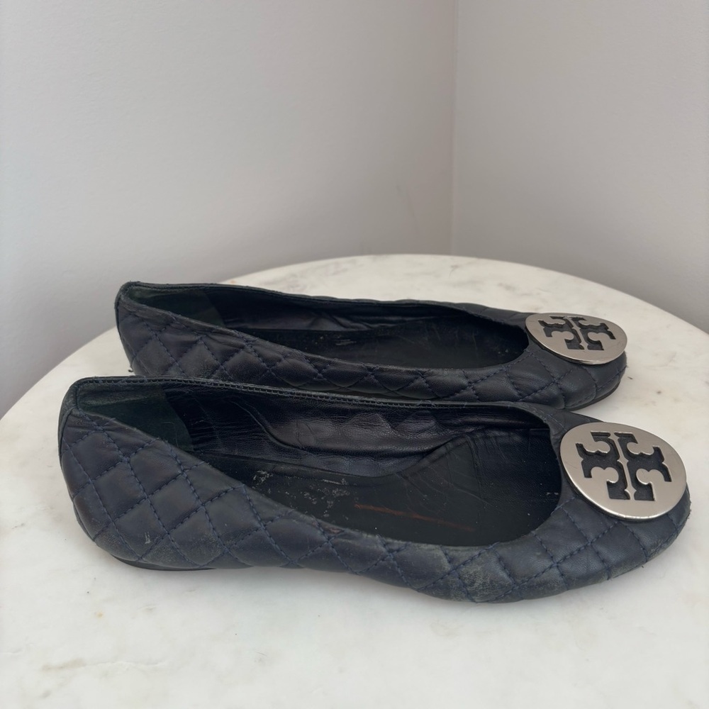 Tory Burch Black Quinn Quilted Round Toe Leather Ballet Flats Size 8 - Picture 4 of 10